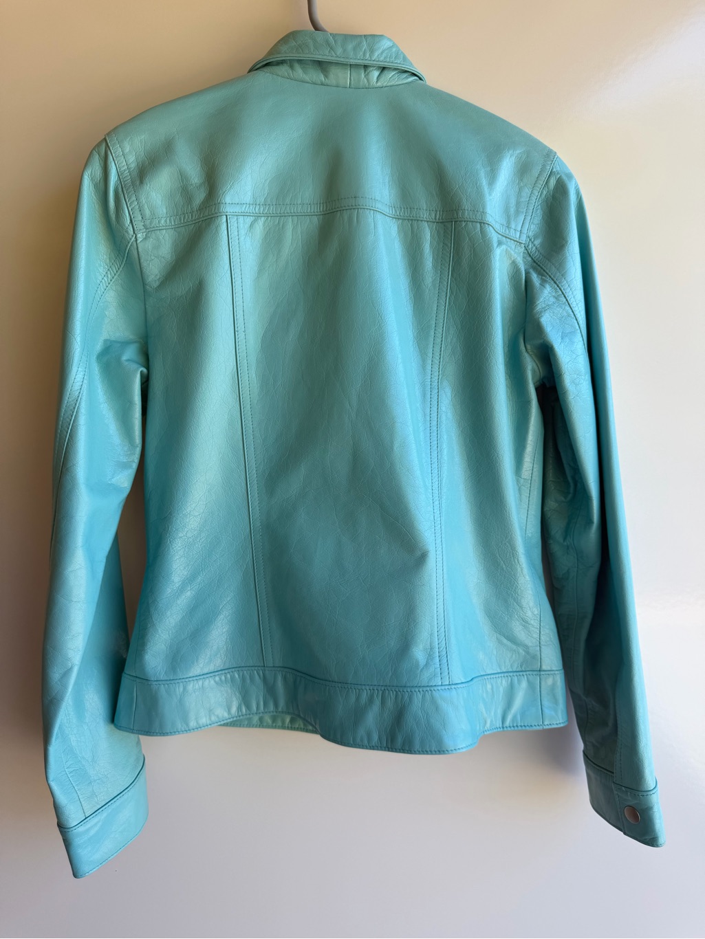 Anonymous John Carlise Tourquise Genuine Leather Snap-Front Jacket-Size S — image 3 of 4